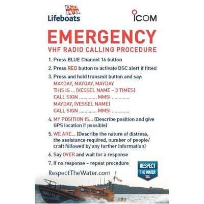 Marine VHF Radio Calling Procedure Stickers Available from Icom at the London Boatshow 2018